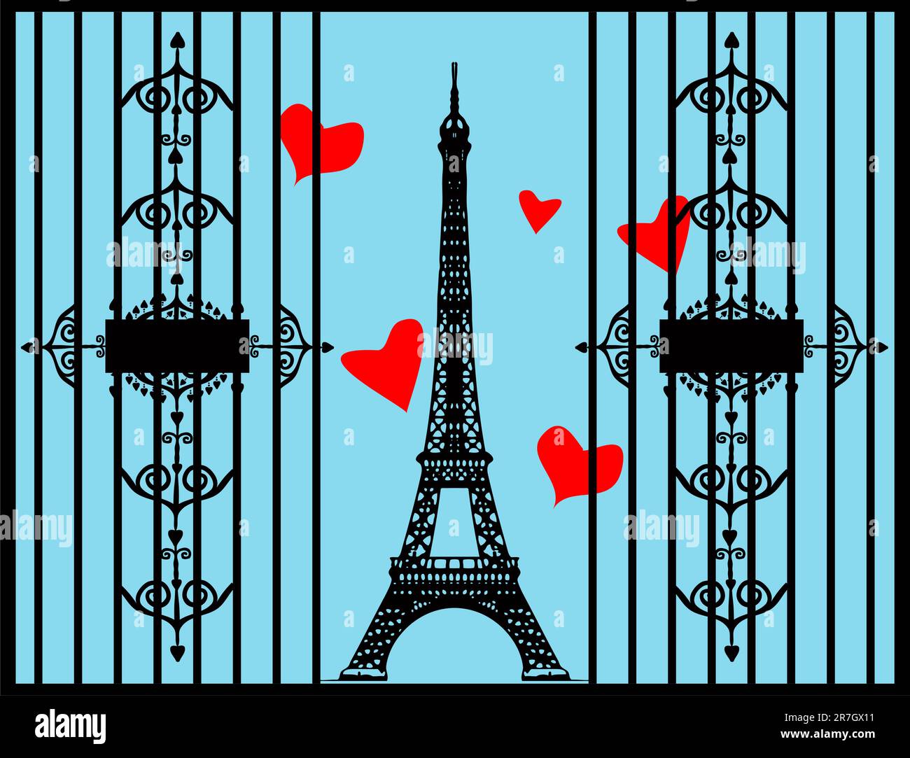 Love Paris vector eiffel tower in retro vintage style ad poster card Stock Vector