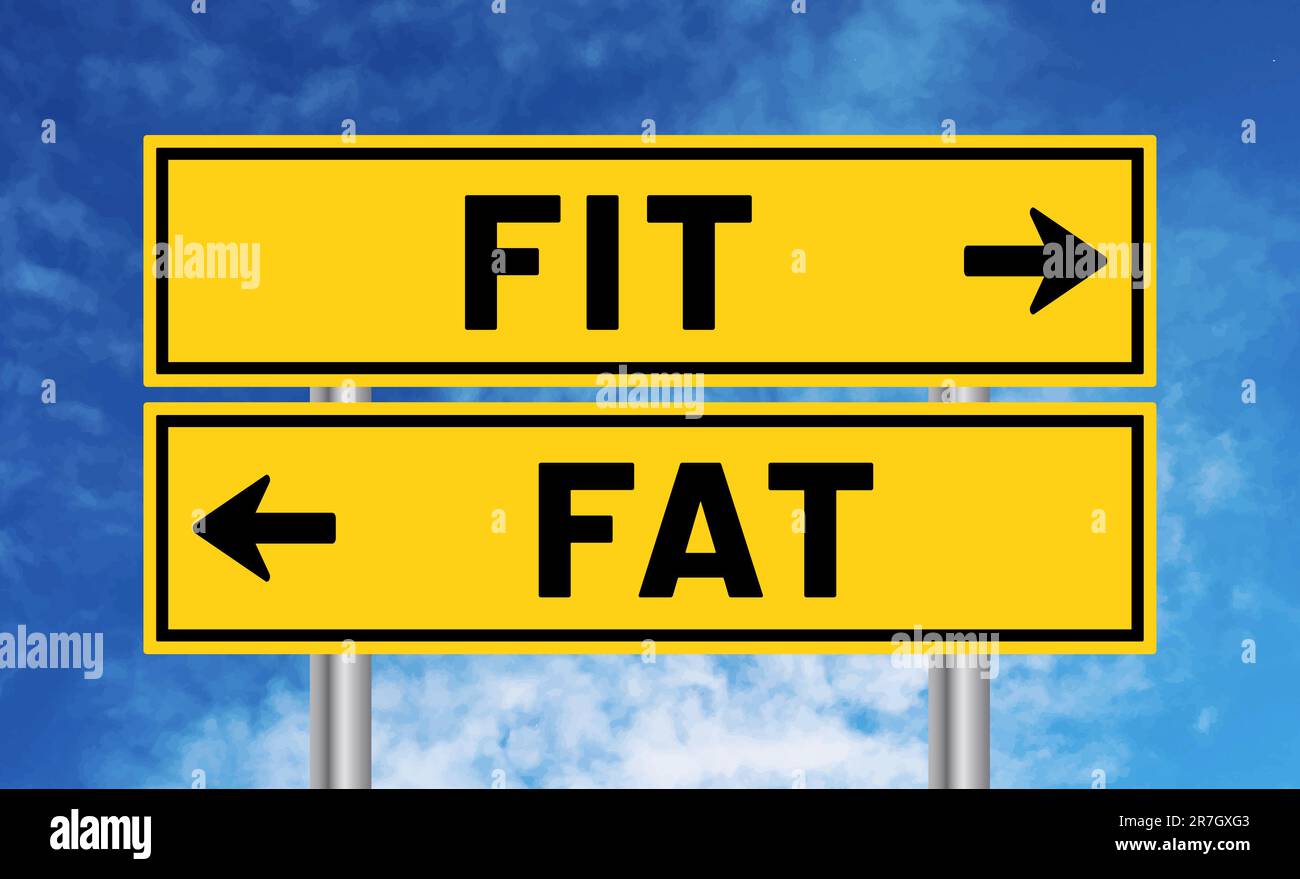 Fit or fat road sign on sky background Stock Photo