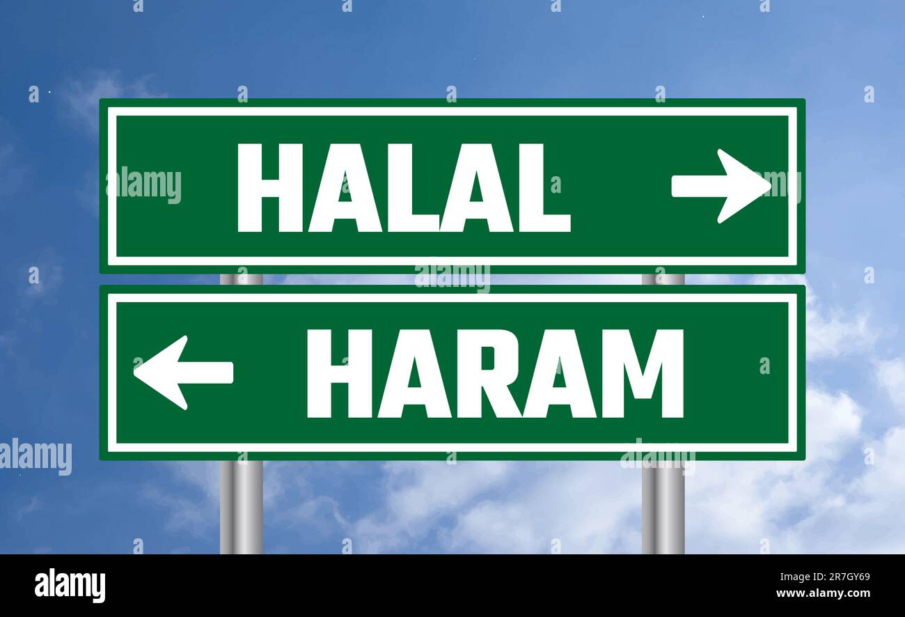 Halal or haram road sign on cloudy sky background Stock Photo Alamy