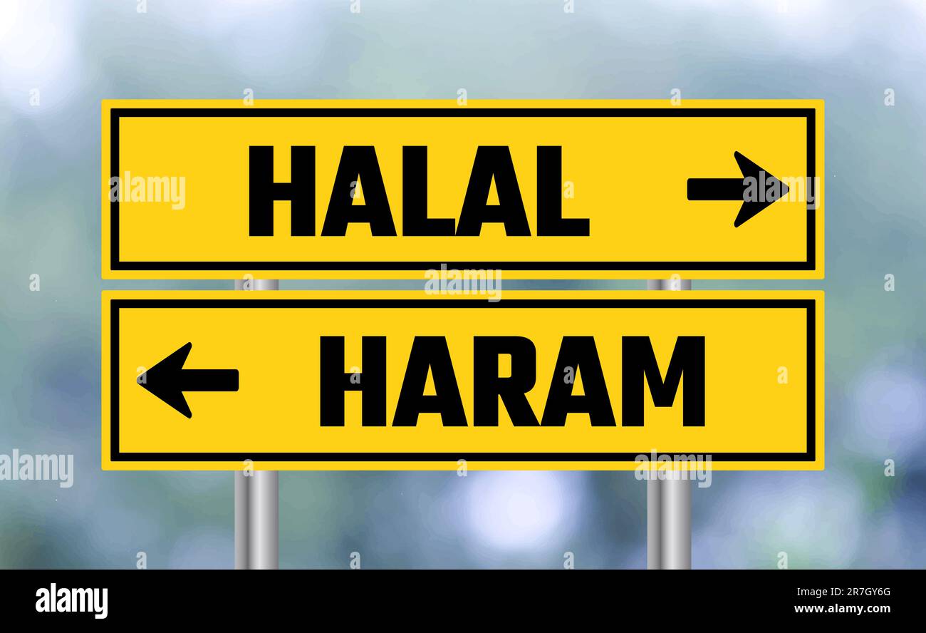 Halal or haram road sign on blur background Stock Photo Alamy