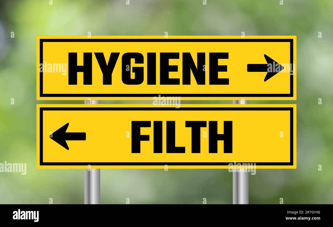 Hygiene or filth road sign on blur background Stock Photo - Alamy