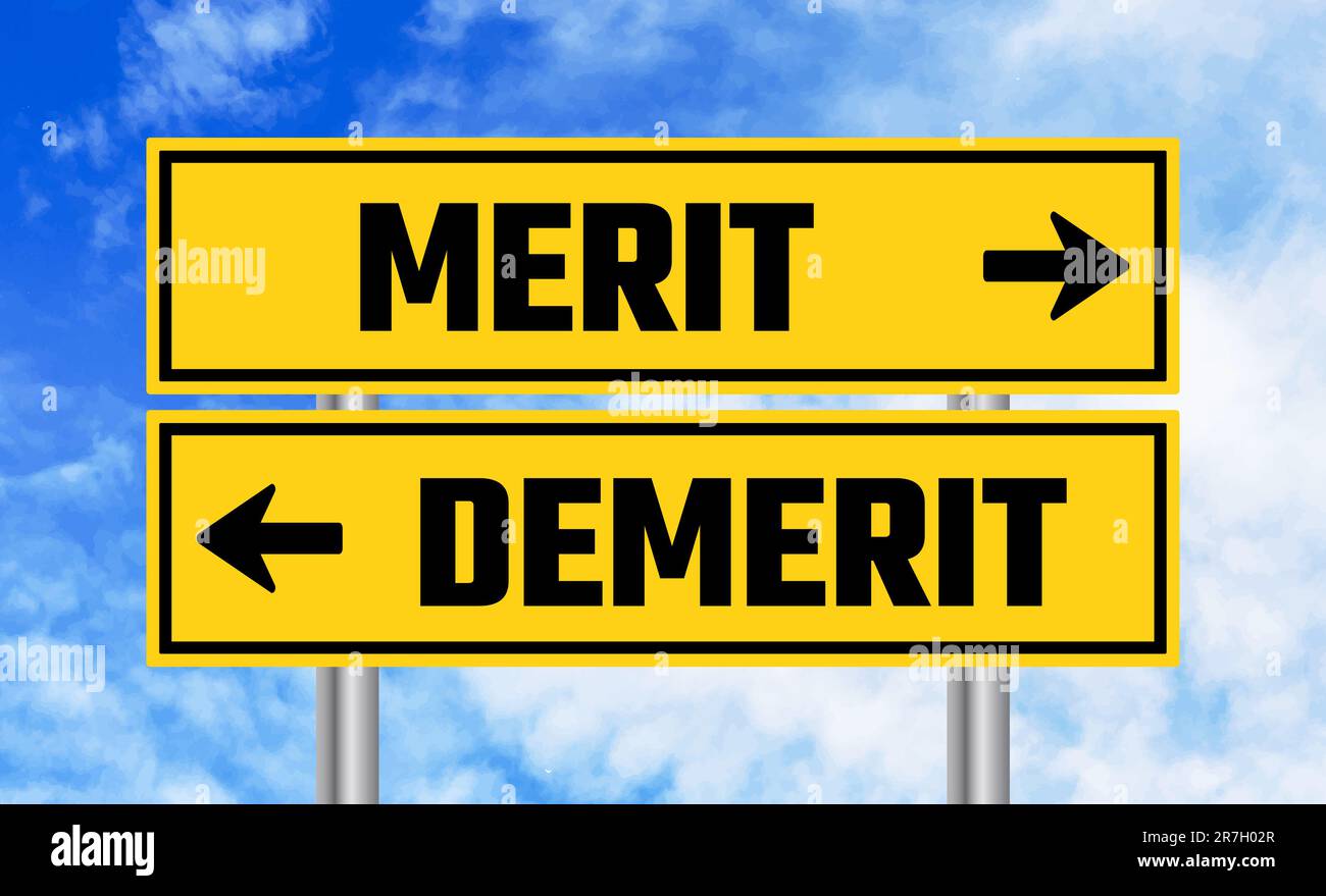 Merit or demerit road sign on cloudy sky background Stock Photo - Alamy