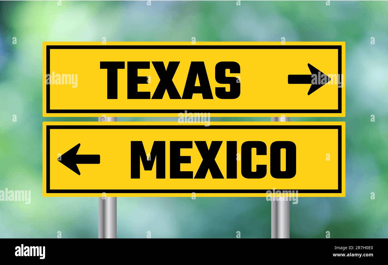 Texas or mexico road sign on blur background Stock Photo Alamy