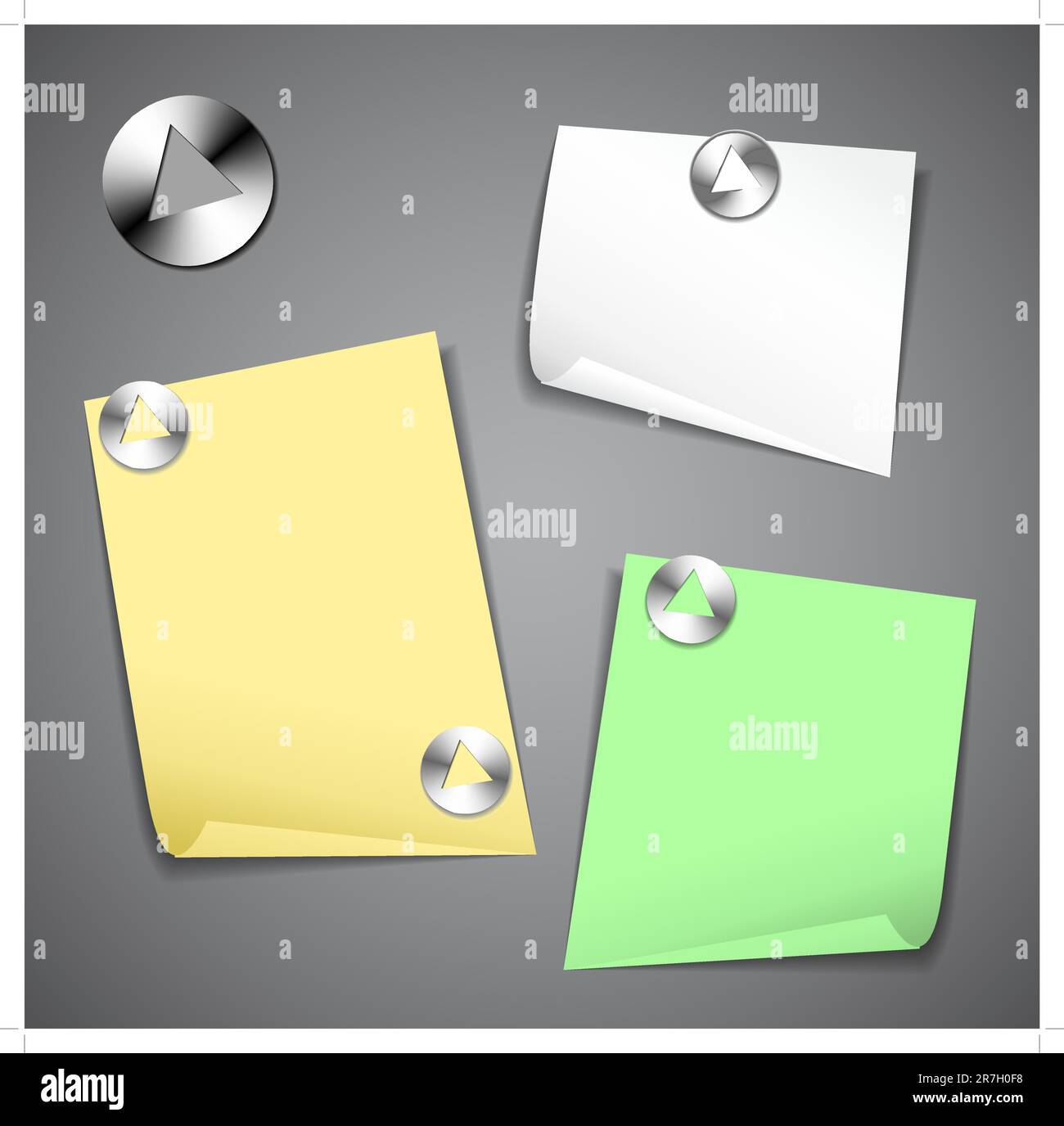 Sticky papers isolated on dark background with pushpins Stock Vector