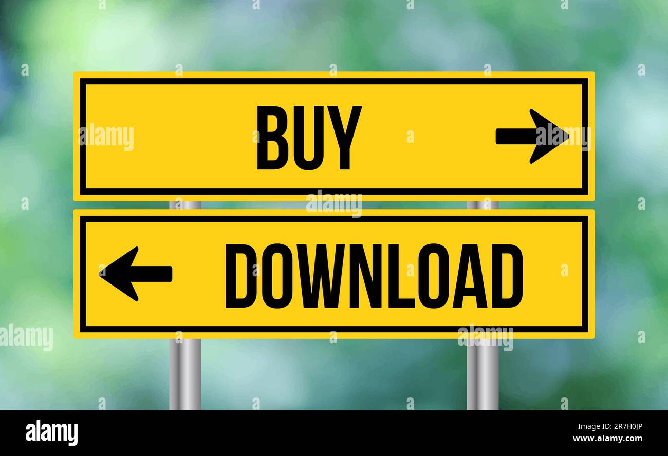 Buy Sign Blue Buy or download road sign on blur background Stock Photo - Alamy