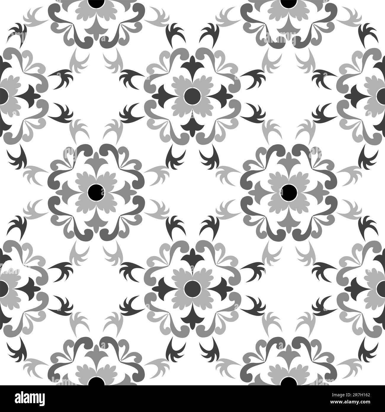black and white seamless floral pattern, vector art illustration Stock ...
