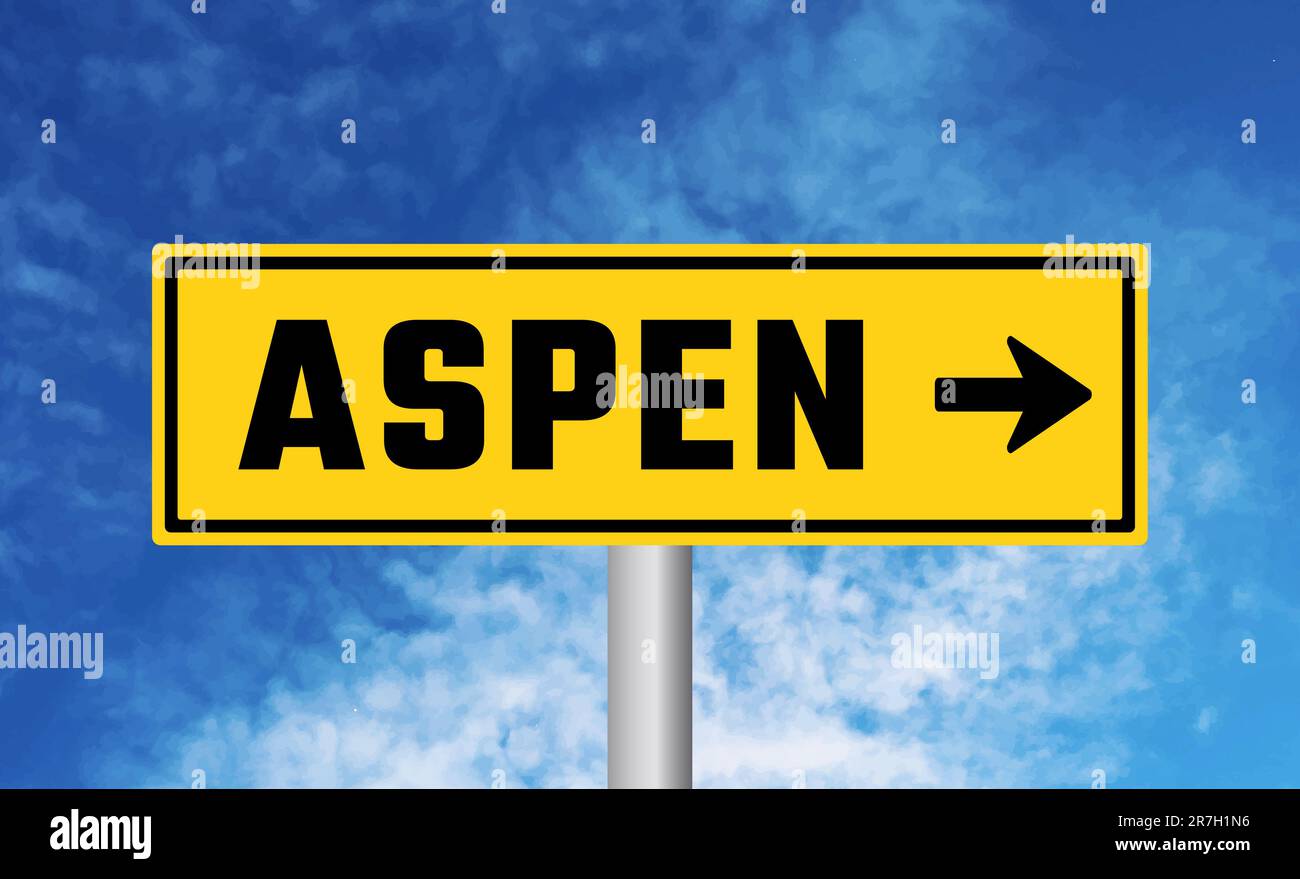 Aspen road sign on blue sky background Stock Photo - Alamy
