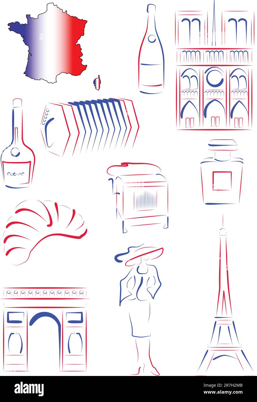 Set of vector drawn stylized sights and symbols of France Stock Vector ...