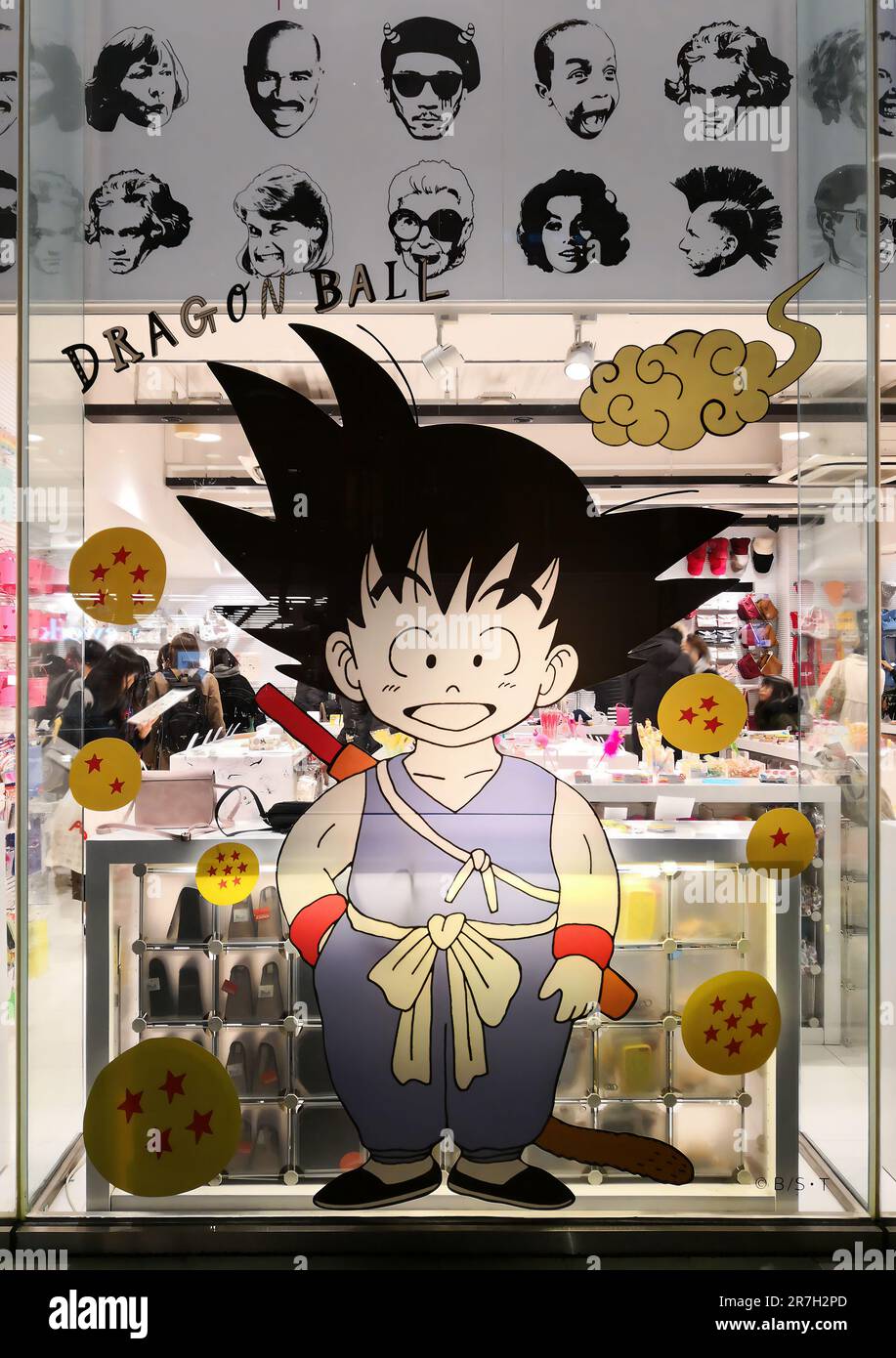 tokyo, japan - dec 15 2018: The Japanese anime and manga child character Son Goku depicted on a giant sticker on a show window of the Asoko shop of Ha Stock Photo