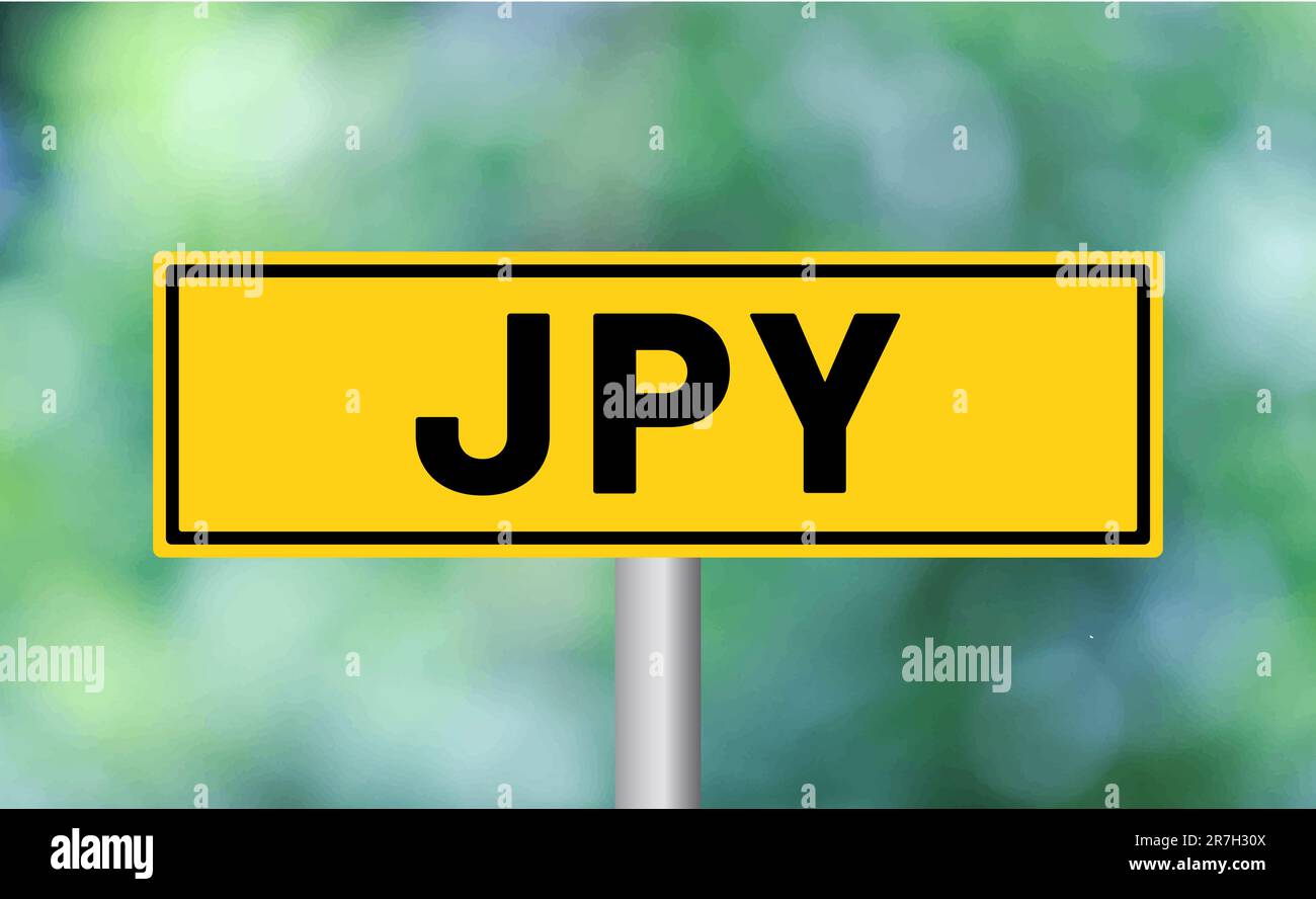 Jpy road sign on blur background Stock Photo