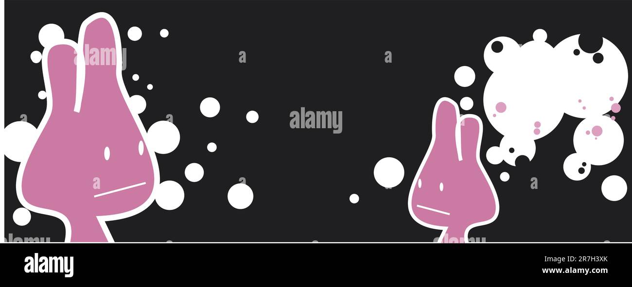 Funny emo pink rabbit background, card, vector banner. Grunge Stock Vector