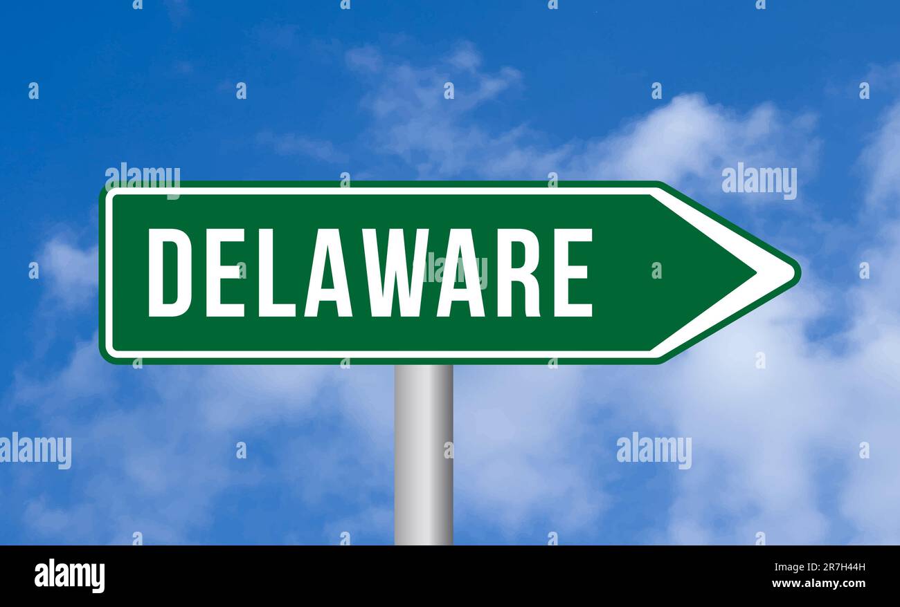 Delaware road sign on cloudy sky background Stock Photo