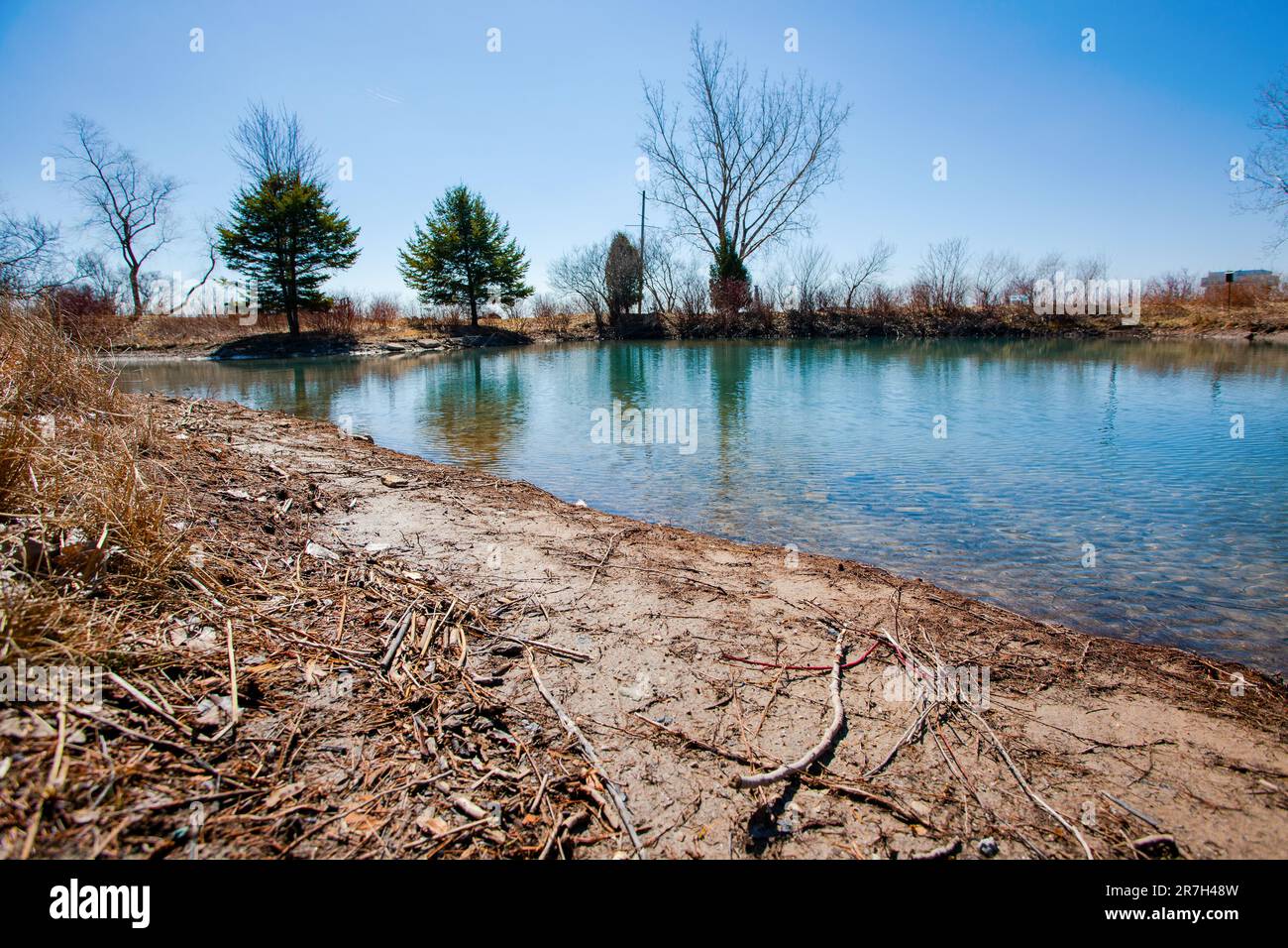 Blue sky and clouds reflected in pond hi-res stock photography and ...