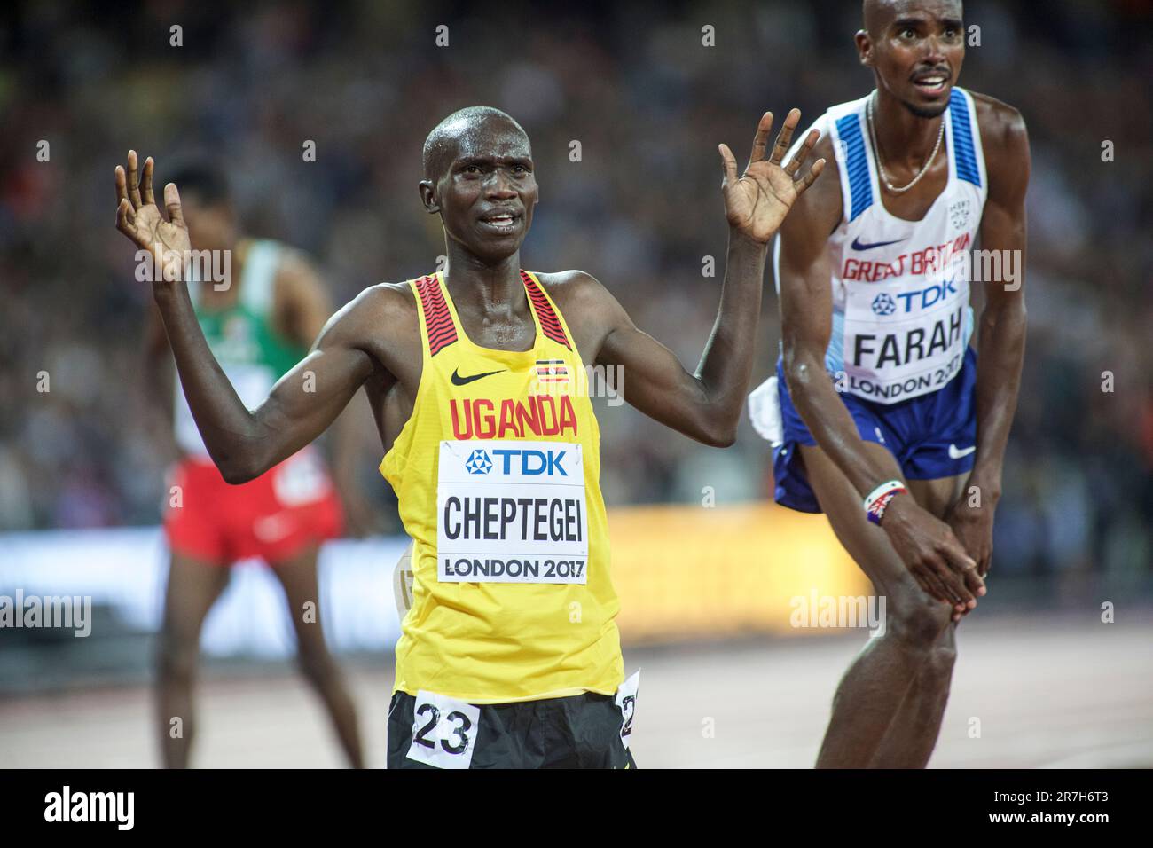 Joshua Cheptegei participating in the 5000m final at the World