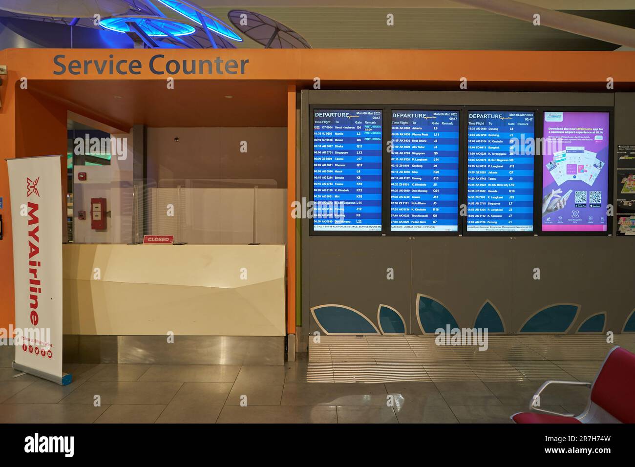KUALA LUMPUR, MALAYSIA CIRCA MARCH, 2023 service counter and flight