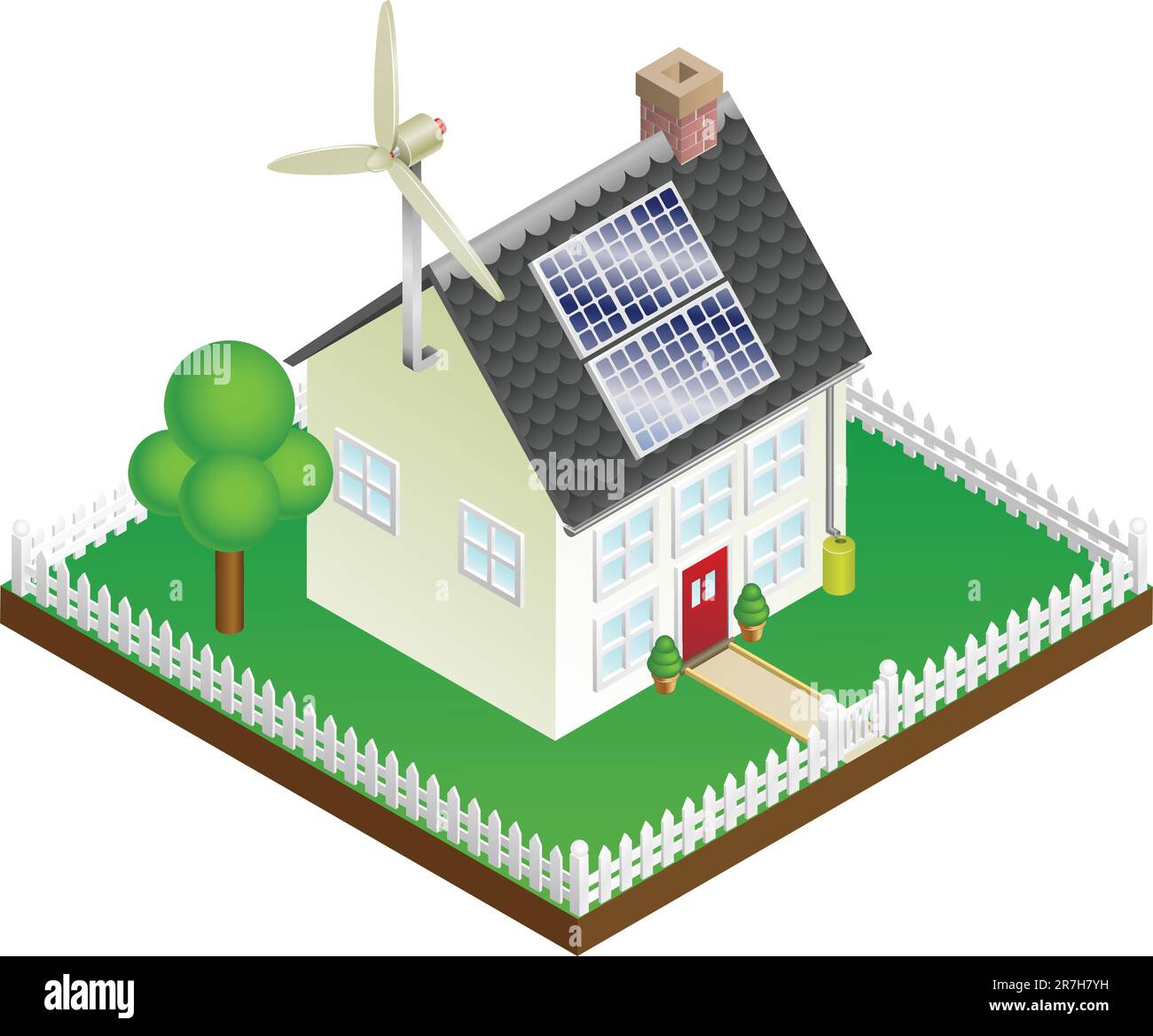 An illustration of a sustainable renewable energy house with solar