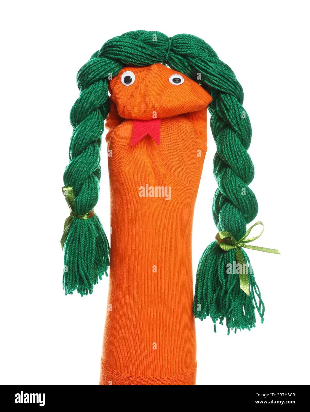 Funny sock puppet with braids isolated on white Stock Photo Alamy