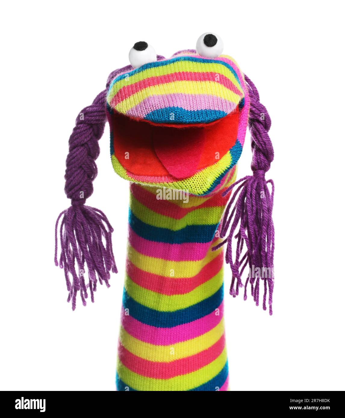 Funny sock puppet with braids isolated on white Stock Photo Alamy