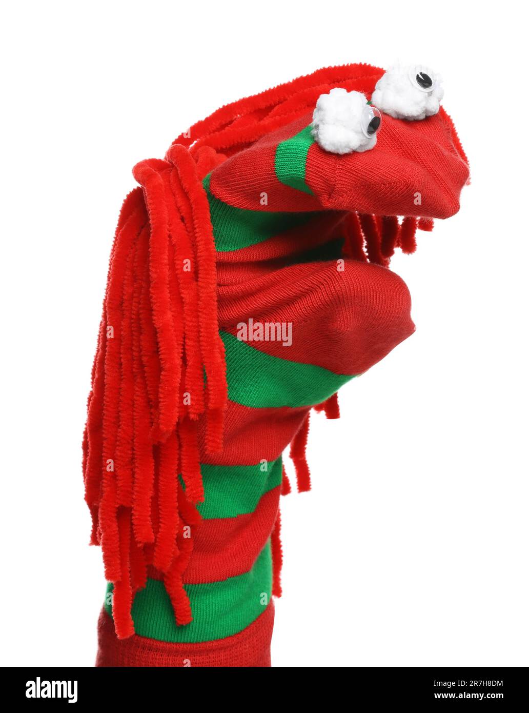 Funny sock puppet with hair isolated on white Stock Photo Alamy