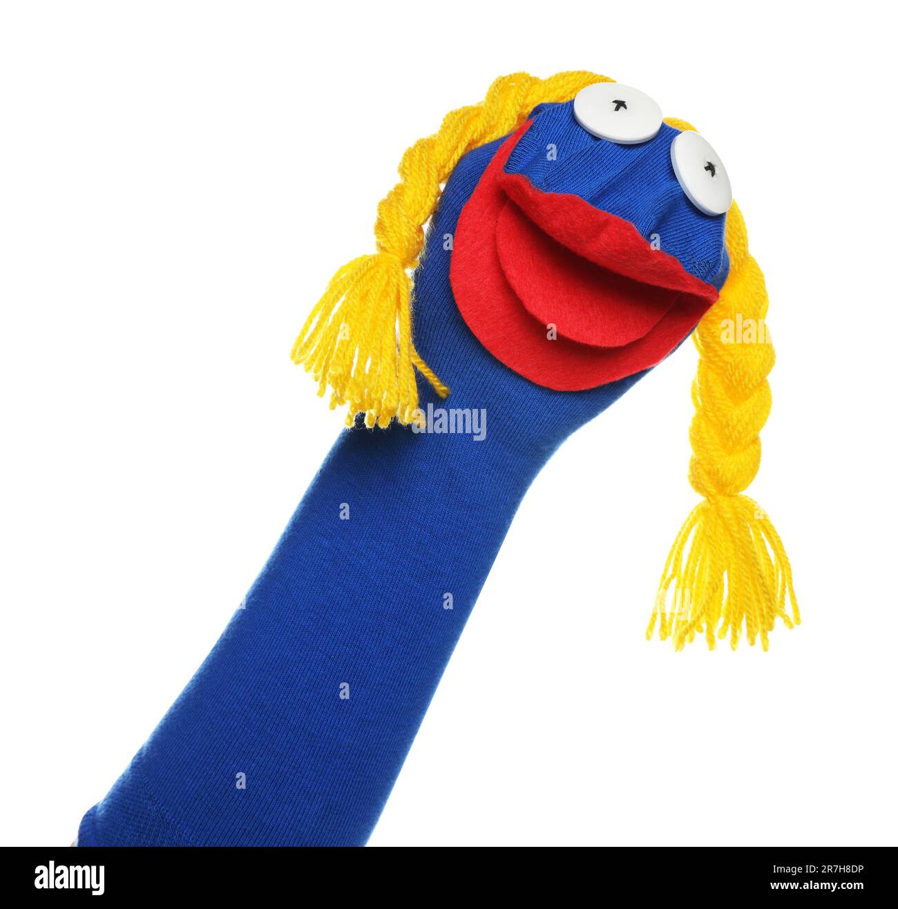 Funny sock puppet with braids isolated on white Stock Photo Alamy