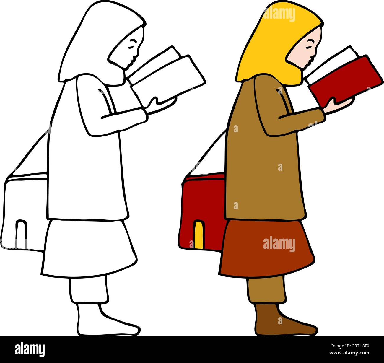 An image of a muslim child reading a book. Stock Vector