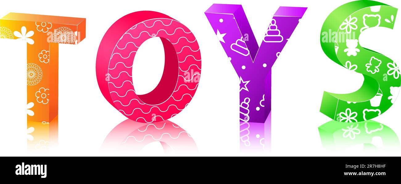 word toys composed from letter cubes. illustration isolated onwhite