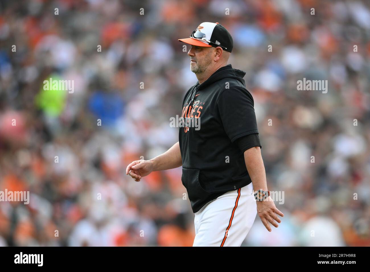 Baltimore Orioles manager Brandon Hyde (18) looks on during a baseball