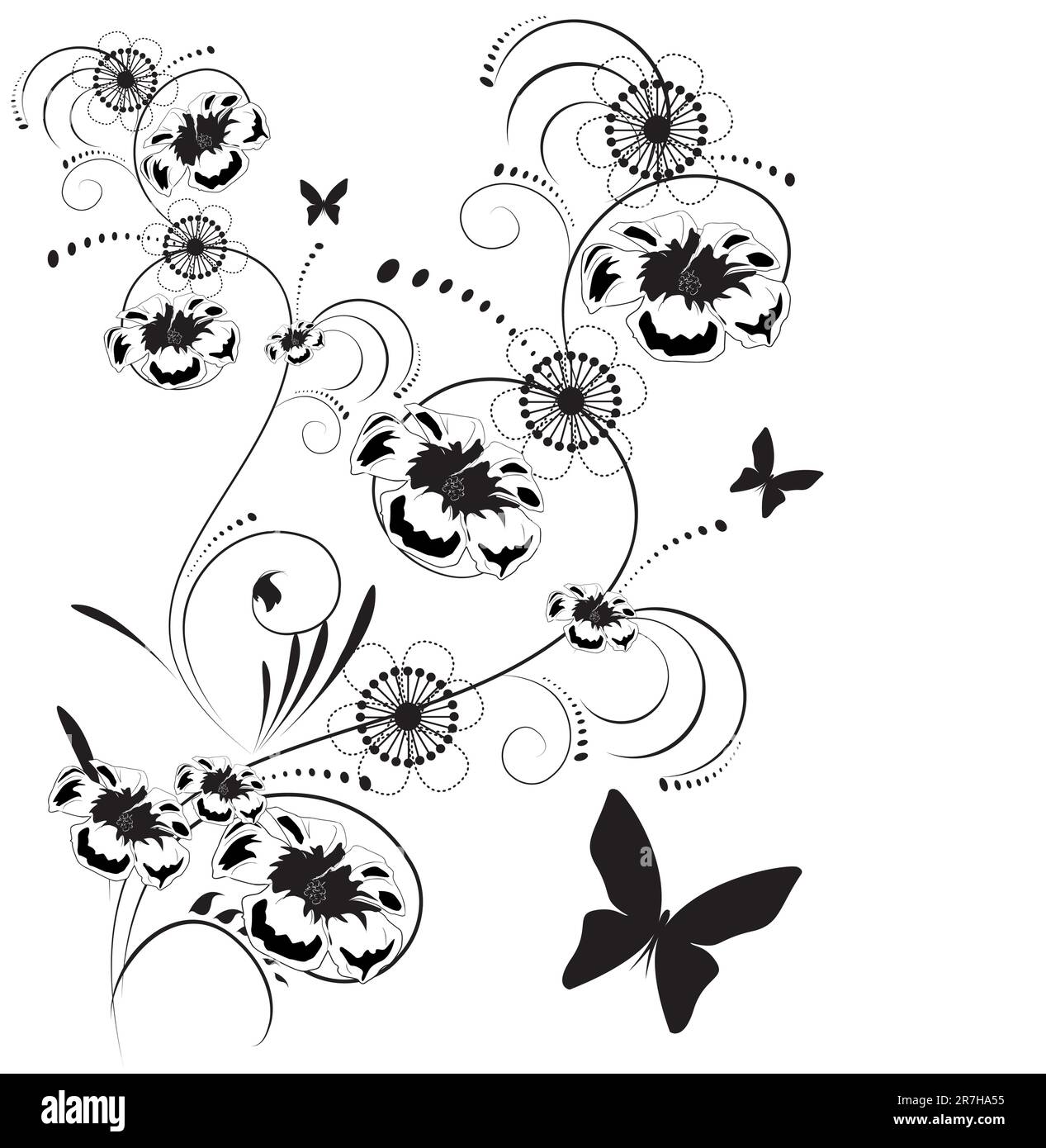 black and white floral background Stock Vector