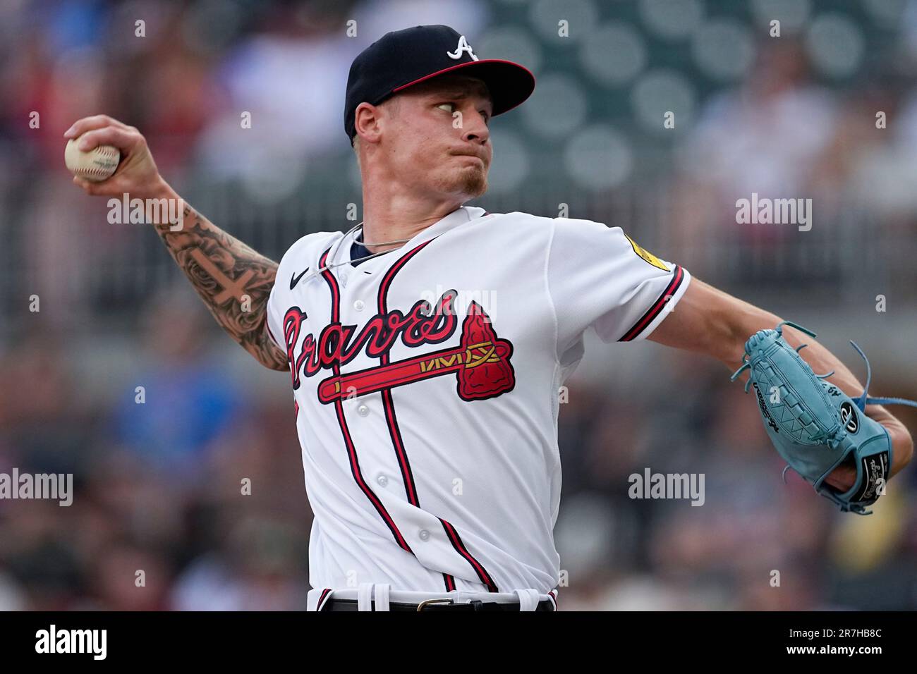 Atlanta Braves starting pitcher AJ SmithShawver delivers during the