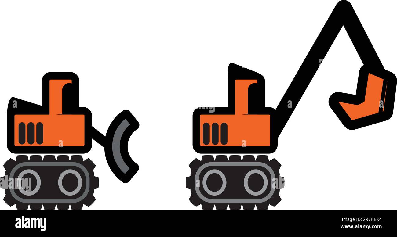Two orange and black tractor icons ready for work. Stock Vector