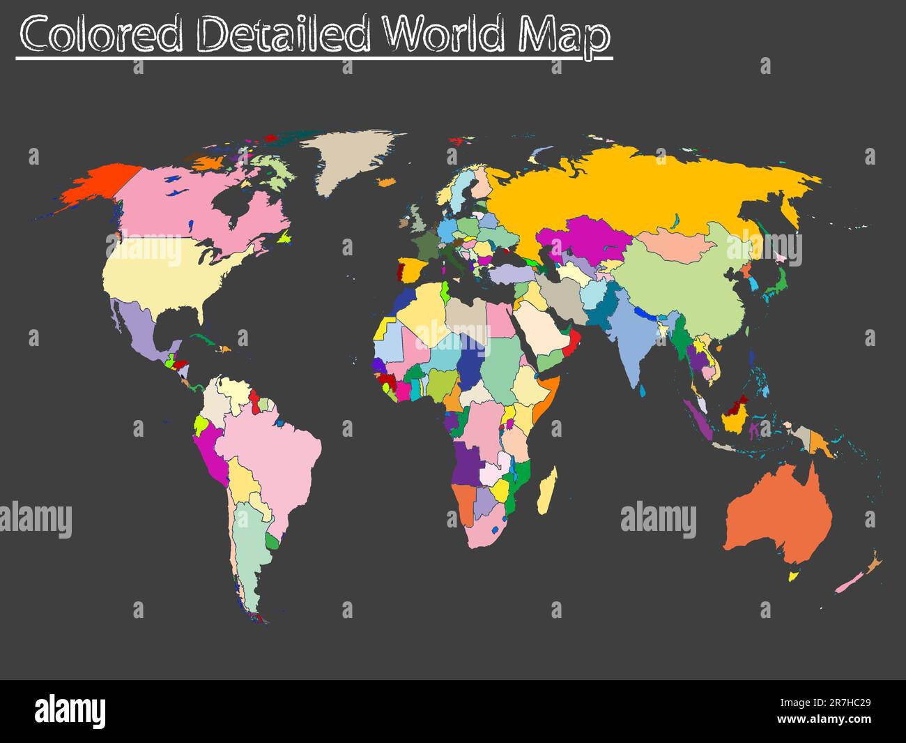 colored detailed world map, abstract vector art illustration Stock Vector