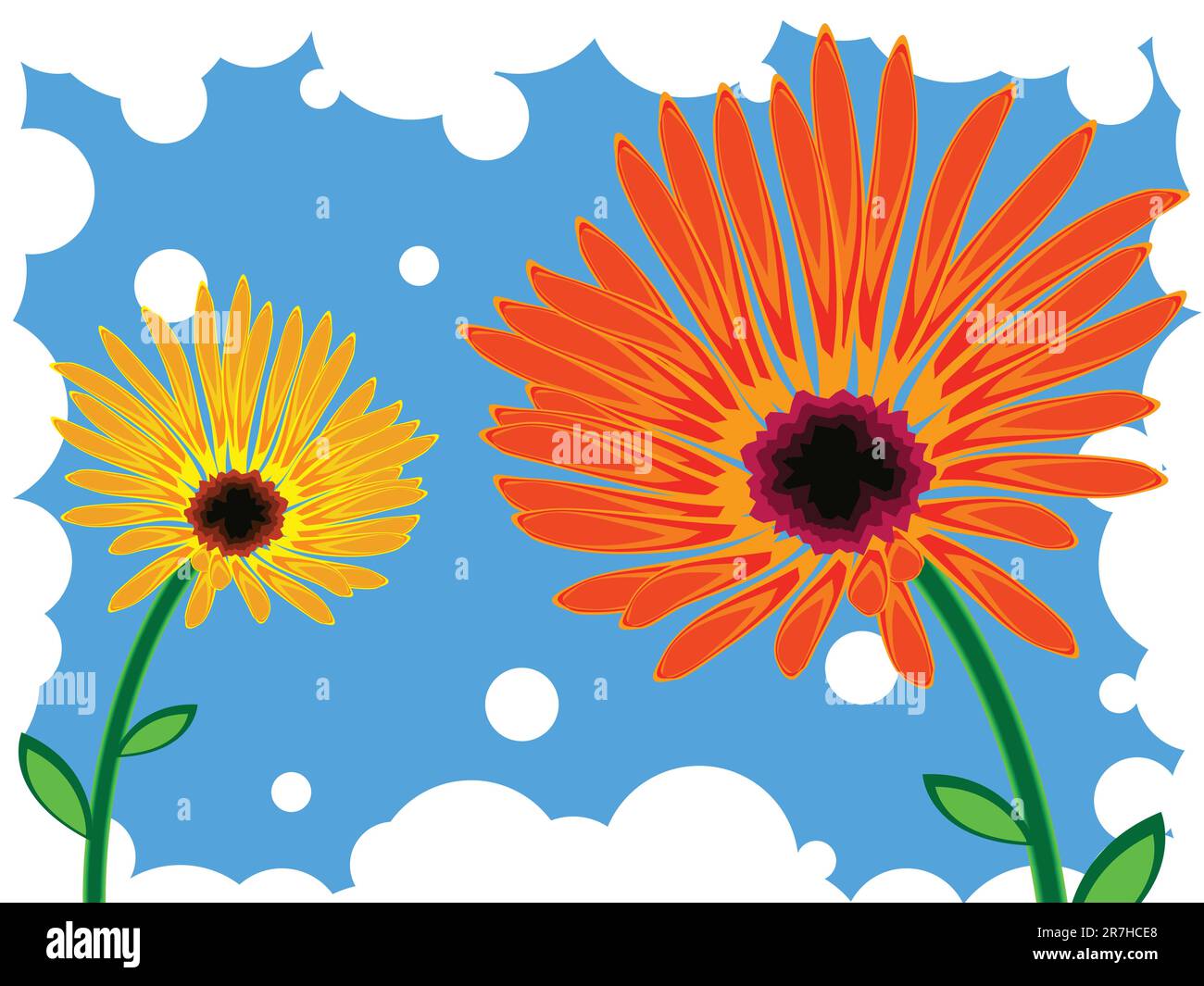 flowers against blue background, abstract vector art illustration Stock ...