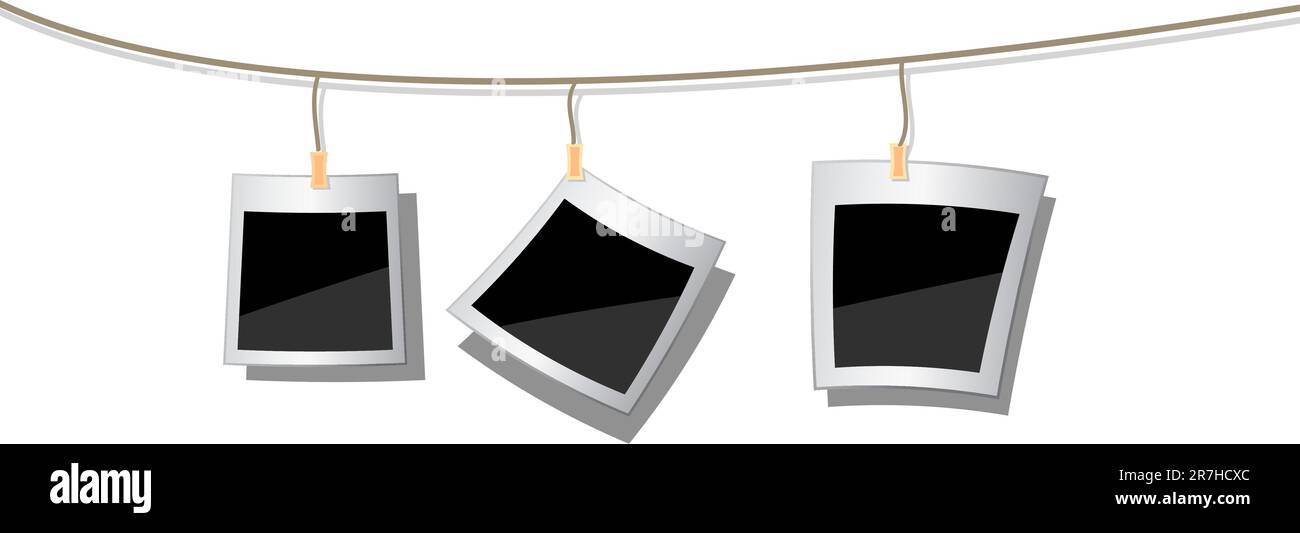 polaroid photos attached to string. illustration Stock Vector Image