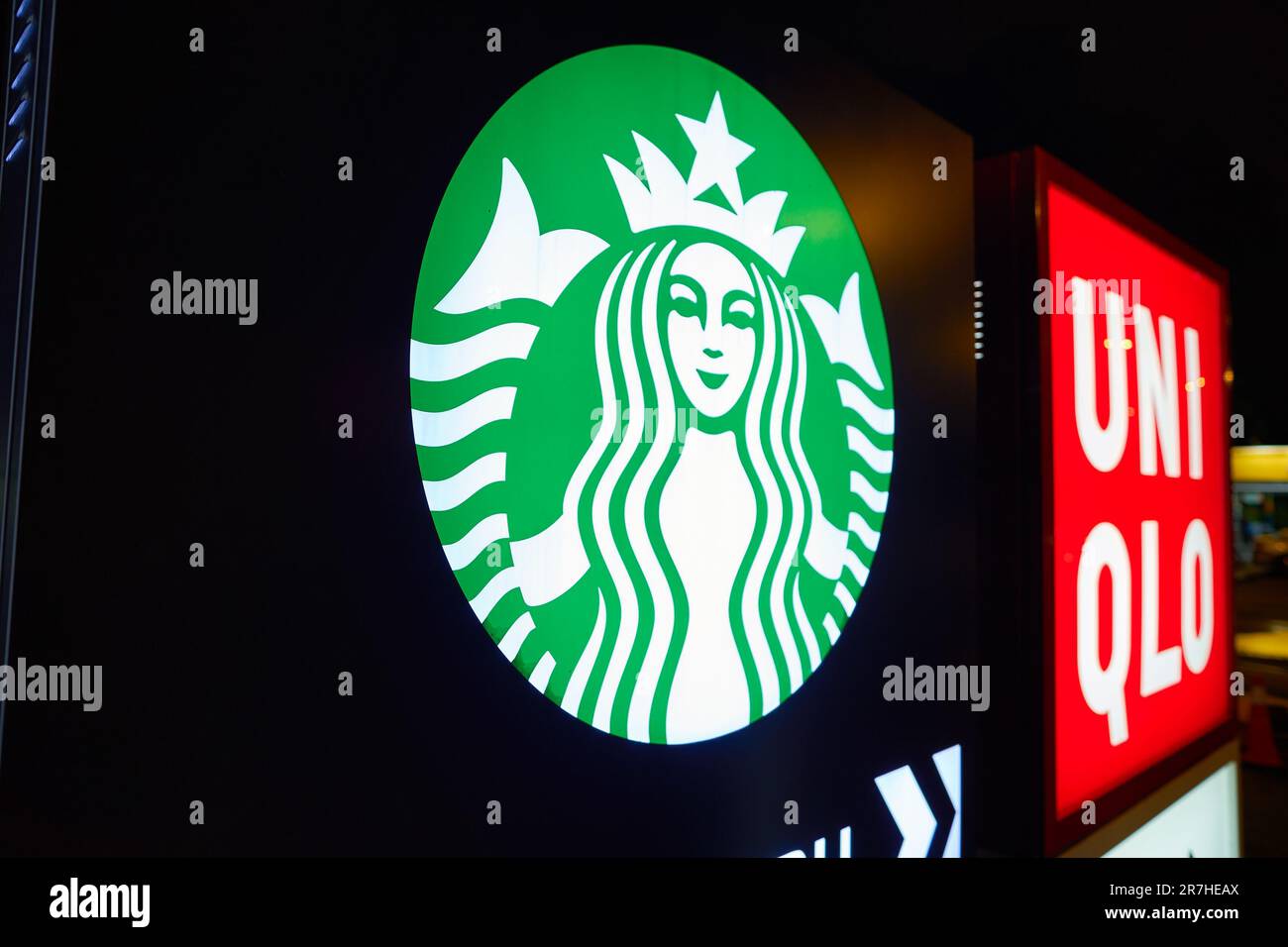 KUALA LUMPUR, MALAYSIA CIRCA MARCH, 2023 the Starbucks Siren sign