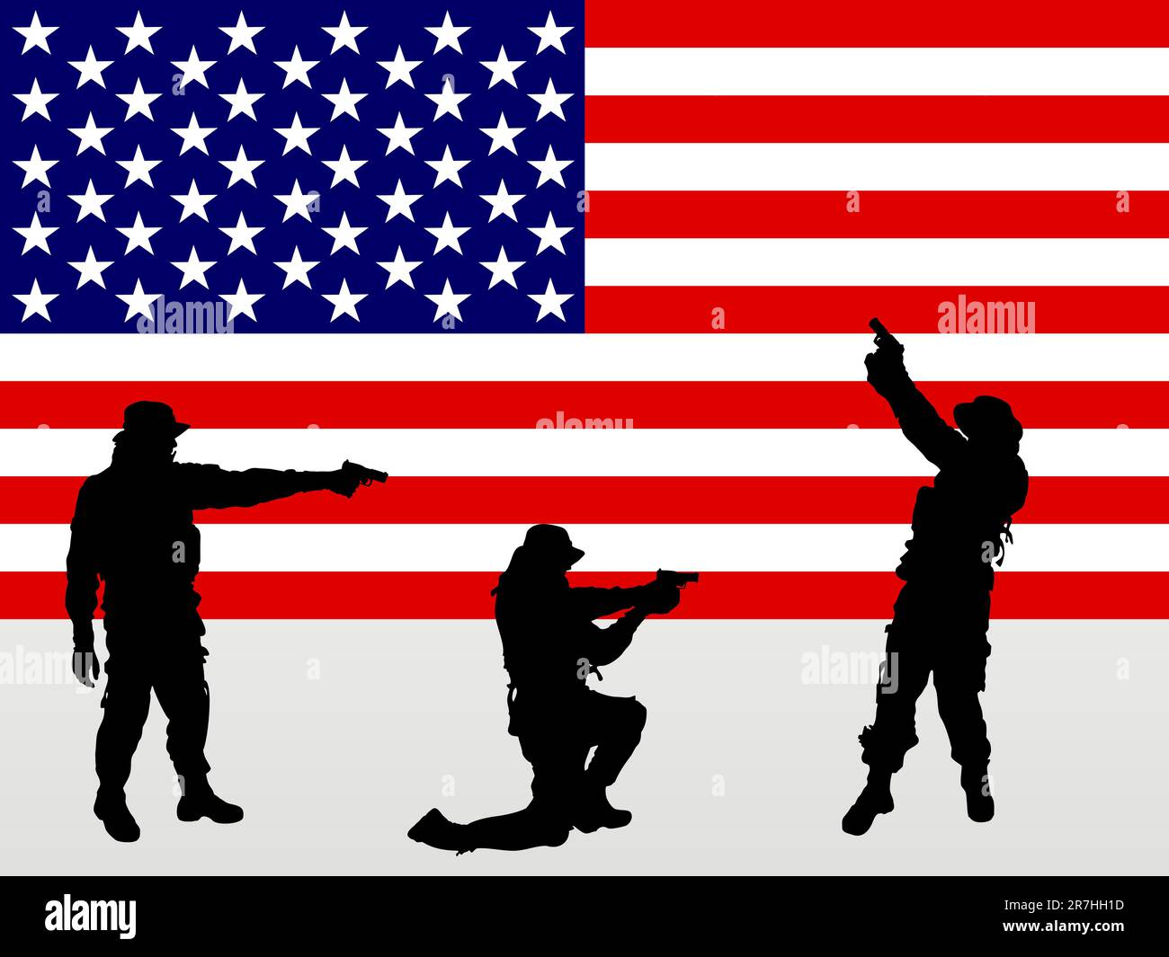 vector eps 10 illustration of soldier in front of the us banner Stock Vector