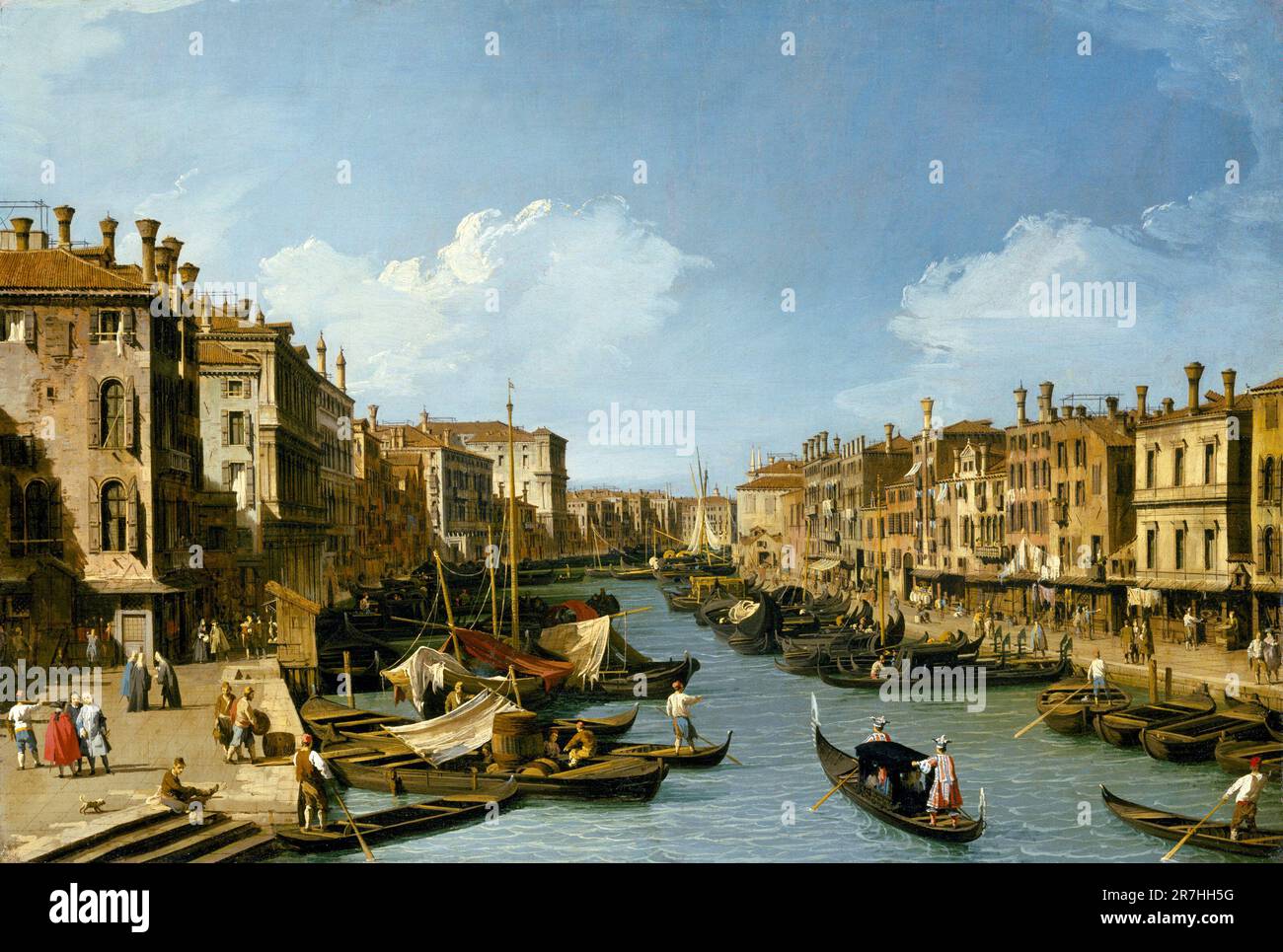 The Grand Canal near the Rialto Bridge, Venice  painted by the Venetian painter Giovanni Antonio Canal, commonly known as Canaletto. Stock Photo