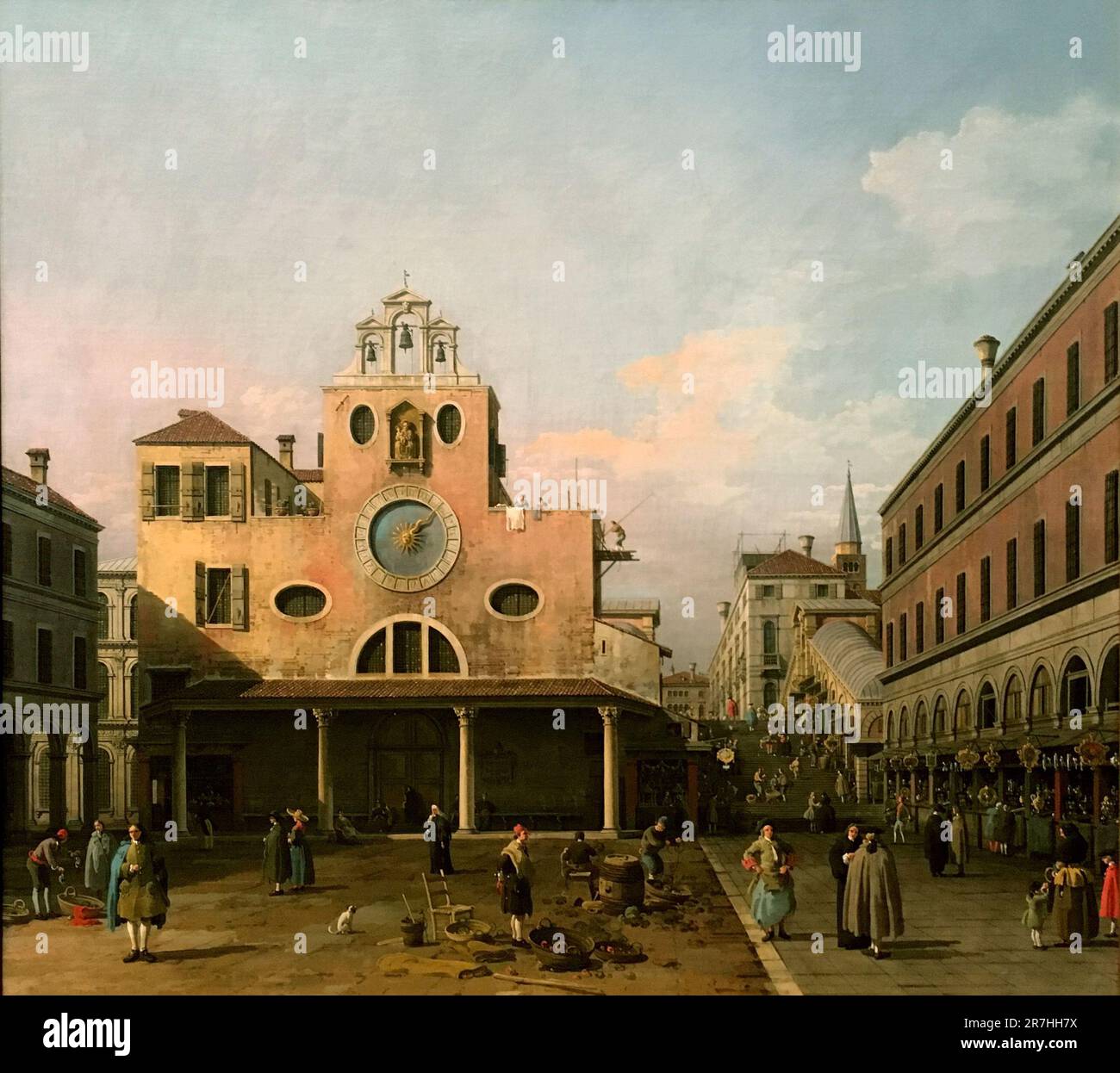 Campo San Giacomo Di Rialto, Venice  painted by the Venetian painter Giovanni Antonio Canal, commonly known as Canaletto. Stock Photo