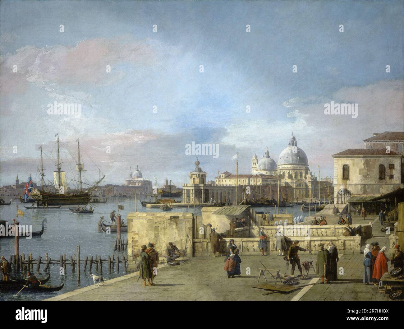 Entrance to the Grand Canal from the Molo,Venice  painted by the Venetian painter Giovanni Antonio Canal, commonly known as Canaletto. Stock Photo
