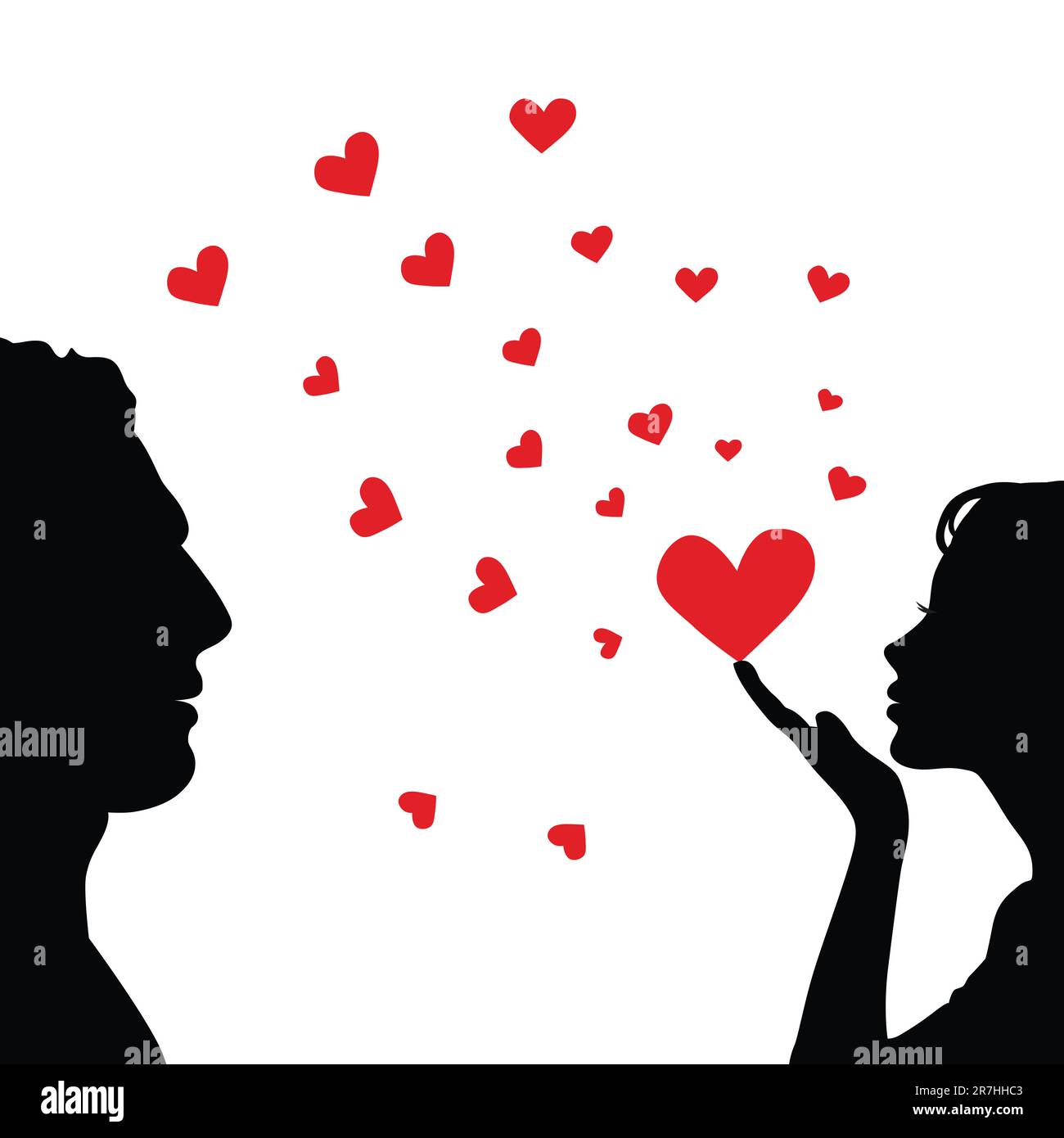 Man and woman face silhouette with heart. Vector illustration Stock ...