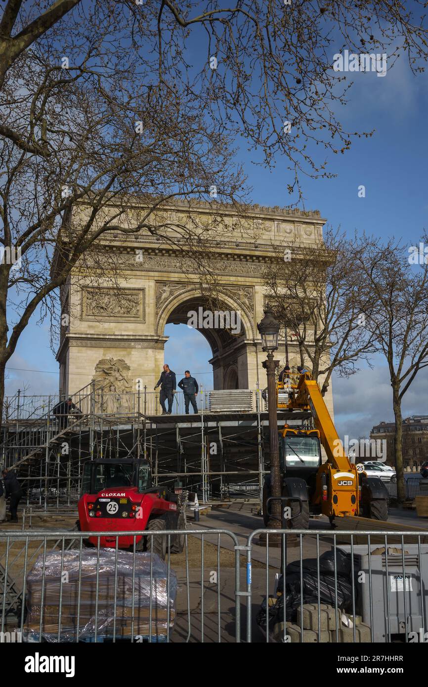 Construction works in front of the Arc de Triomphe in Paris, France. March 25, 2023. Stock Photo