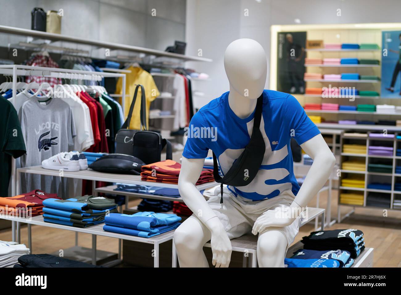 BANGKOK, THAILAND - CIRCA APRIL, 2023: dressed mannequin as seen at Lacoste retail store in Siam Discovery shopping center Stock Photo -