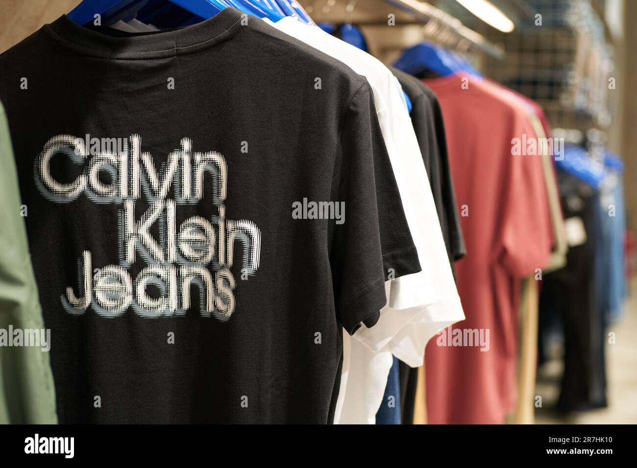 PATTAYA, THAILAND - CIRCA APRIL, 2023: interior shot of Calvin Klein retail store in Central Pattaya (CentralFestival Pattaya Beach) shopping mall. Stock Photo