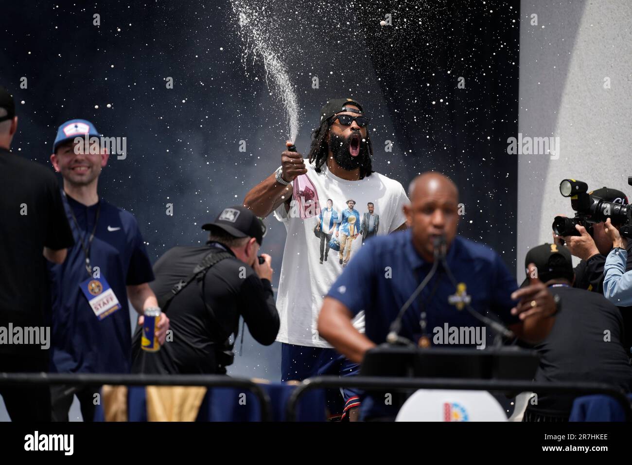 Denver Nuggets center DeAndre Jordan (6) during a rally and parade to