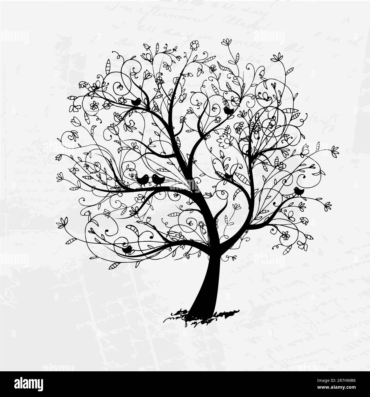 Art tree beautiful, black silhouette for your design Stock Vector Image ...