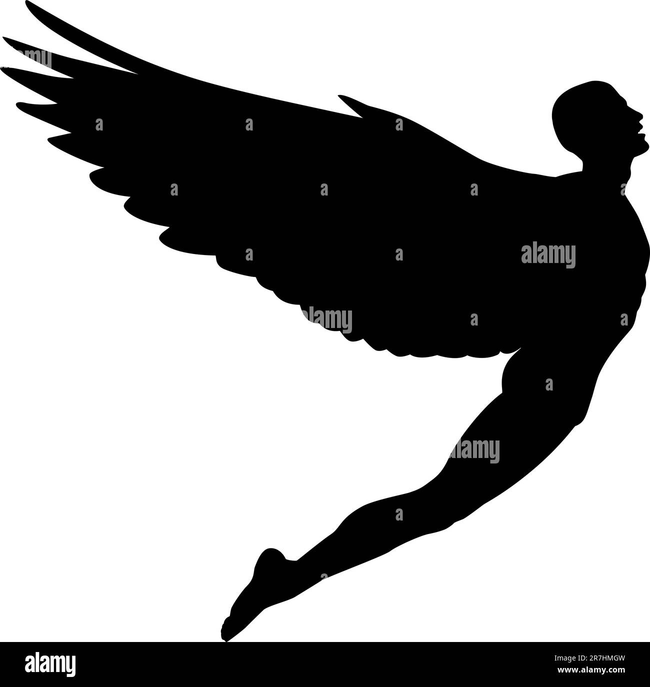 Editable vector silhouette of a man with wings flying Stock Vector