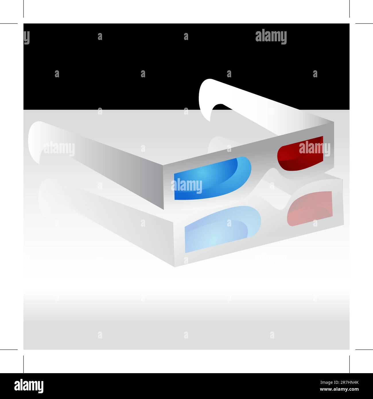 An image of a 3D glasses on a gray background with reflection. Stock Vector