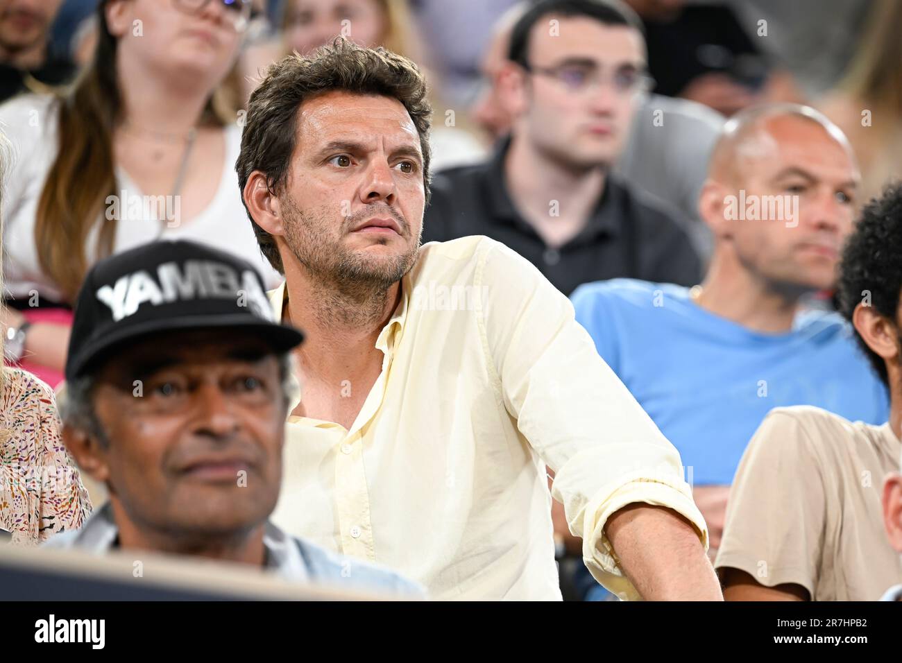 Paris, France. 15th June, 2023. Paul-Henri Mathieu and Yannick Noah during the Betclic elite basketball match (final) between AS Monaco (ASM) and Metropolitans 92 (Mets or Boulogne-Levallois) at Roland Garros on June 15, 2023 in Paris, France. Credit: Victor Joly/Alamy Live News Stock Photo