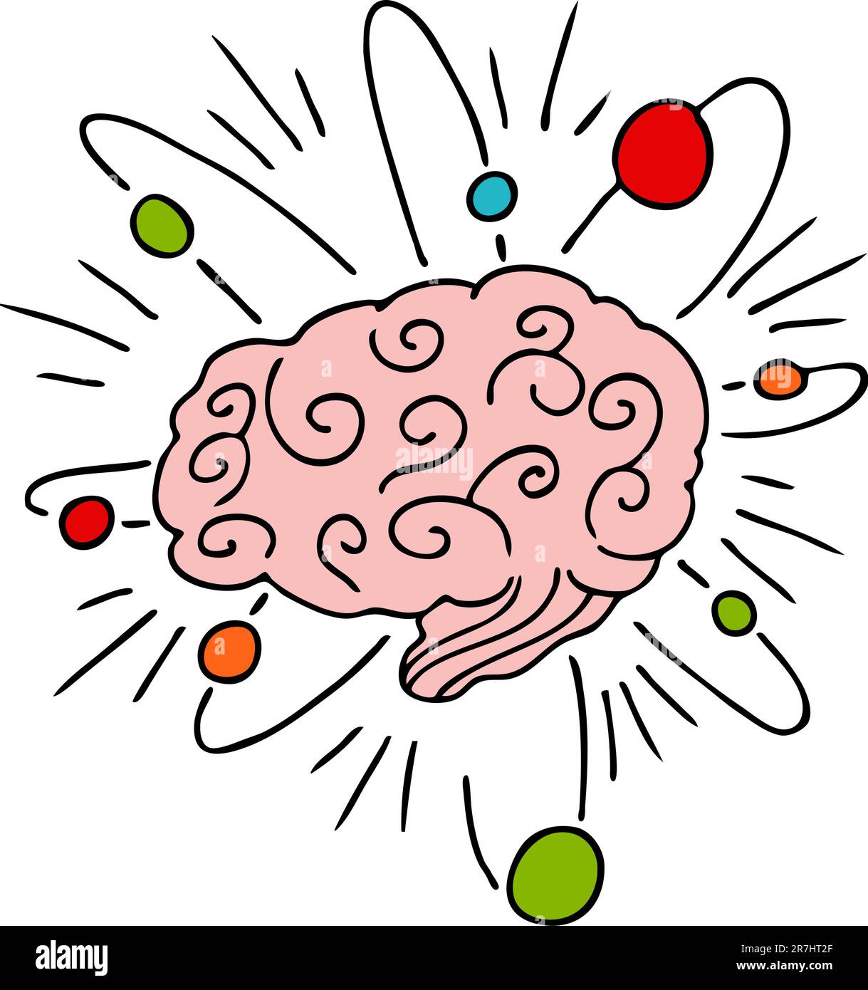 An image of a human brain with atomic powers. Stock Vector