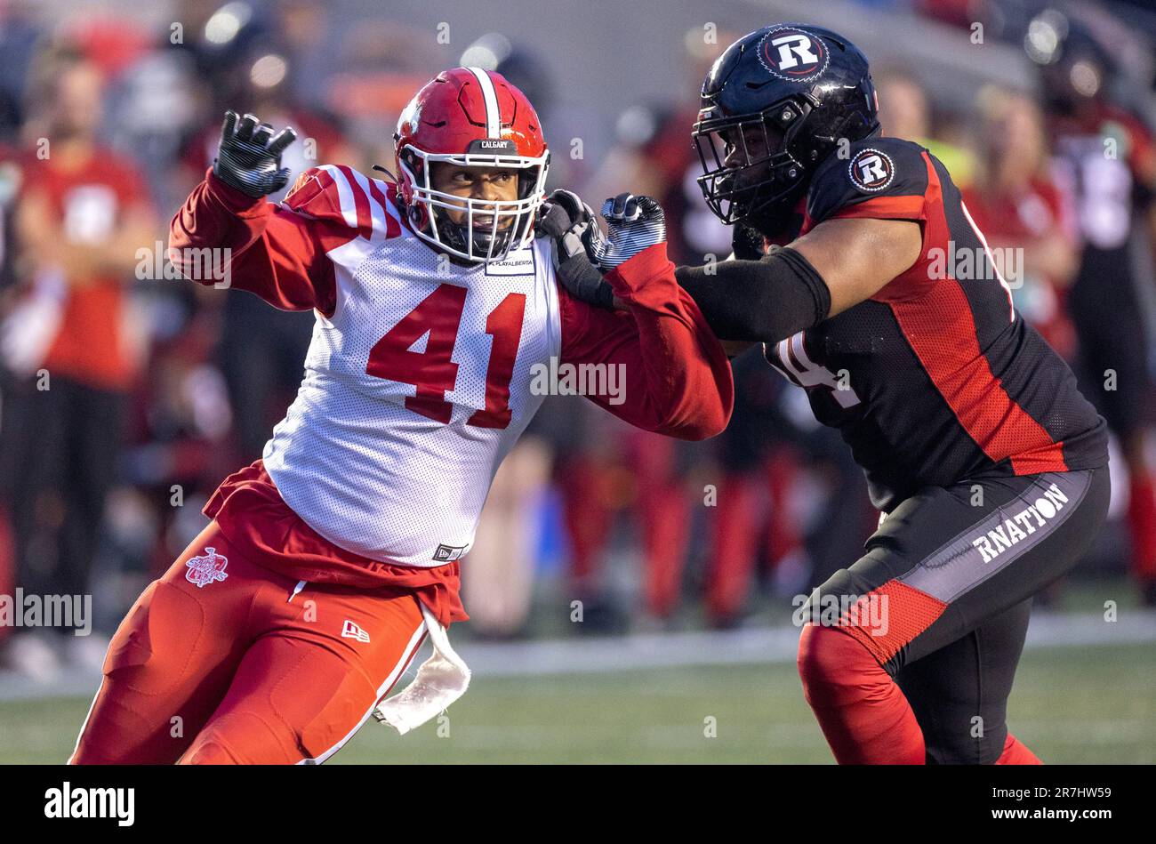 (Ottawa, Canada---15 June 2023)  Mike Rose (41) of the Calgary Stampeders in Canadian Football League (CFL) regular season action between the Calgary Stampeders at the Ottawa Redblacks. Photograph Copyright 2023 Sean Burges / Mundo Sport Images. Stock Photo
