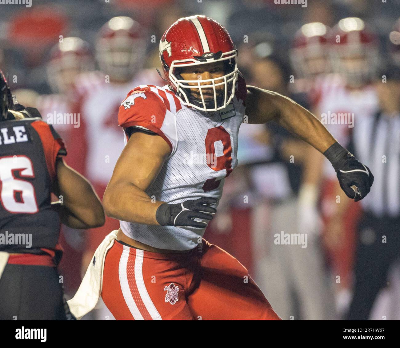 (Ottawa, Canada---15 June 2023)  James Vaughters (9) of the Calgary Stampeders in Canadian Football League (CFL) regular season action between the Calgary Stampeders at the Ottawa Redblacks. Photograph Copyright 2023 Sean Burges / Mundo Sport Images. Stock Photo
